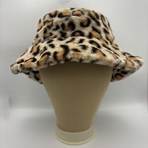 Sprigs Leopard Print Faux Fur and Brown Sherpa Reversible Bucket Hat